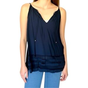 Ramy Brook Midnight Blue Silk Sleeveless Tank Top With Mesh Panels Size Medium